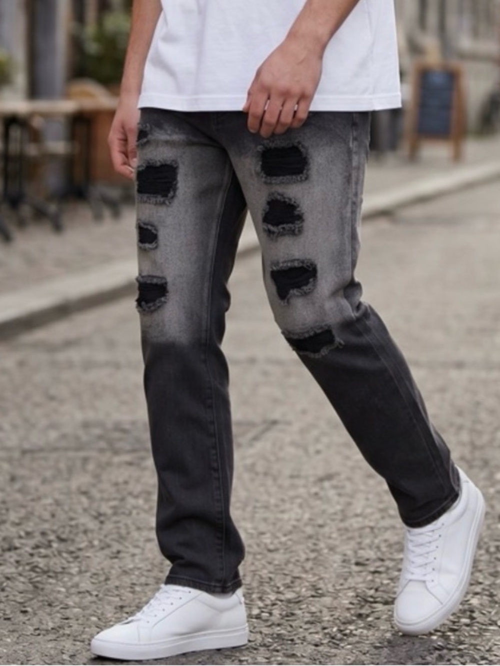 Men's Distressed Black Jeans